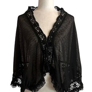 Urban Mango Black Sheer Crochet Lace Trim Bolero Shrug Cardigan Womens XL Boho